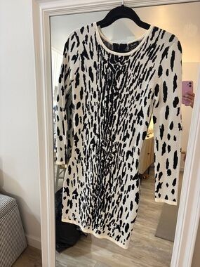 Bardot Black and White Animal-Print Long Sleeve Dress